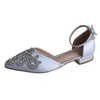 Chaussures décontractées Blush Gold White Flat Wedding Femmes Mère Broche diamant à bout pointu