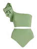 Fleur un bikini d'épaule Set Green Monokini Couleur solide Fashion Split Sweet Playa Mujer Salle de bain Exit sexy 2 Piece 2024