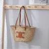 Single Shoulder Grass Woven Women's Handbag Large Capacity Summer Tourism Beach Handwoven Vegetable Basket Underarm Bag 80% factory wholesale