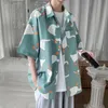 남성 여름 얇은 사각형 목 반 소매 셔츠 패션 만화 큰 거위 인쇄 상단 대형 느슨한 핏 캐주얼 셔츠 240508