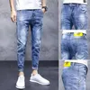 Men's Jeans Denim jeans new summer casual pants for 2022 ultra-thin elastic small feet light colored tear holes teenage ankle Q240509