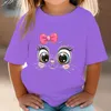 T-shirts Childrens T-shirt rose arc chaton fille d'été fille mignon dessin animé chat graphique blanc à manches courtes t-shirts sauvages