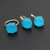 Dangle Ohrringe 1Set Women Statement Gold plattiert rotgrün blau Jade Steinkreis Verstellbare Fingerringe Set Set