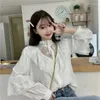 Blusas femininas outono doce feminina feminina roupas coreanas babados brancos de moda de moda colarinho tops tops vintage manga longa camisa de renda
