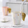 Mugs Angel Winged Ceramic Mug med lock Pearl Glazed Cup Creative High Beauty Office Coffee Water