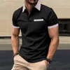 Herrpolos 2024 Summer Polo Shirt Kortärmad solid randig nackmode Personlig affär Casual Top
