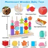 Montessori Holzperlen Sequenzierung Spielzeugstapelblöcke Schnürung passende Form Stapler Learning Toys Geschenke 240509