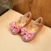2023 Autumn Nieuwe Koreaanse editie Kinderprinses Girls 'single schoen Shiny Bowknot Flat Bottom Lederen schoenen