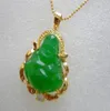 Hele smaragdgroene jade boeddha geel goud vergulde kristal hanger ketting8374843