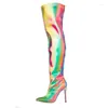 Stiefel Glitzer Laserfarbe Intrige farbenfrohe Oberschenkel Zehen Dünne Absätze tanzen über das Knie lange
