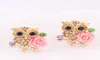 Gold Cute Owl Flower Coldings For Women Animal Colkings Arete Studs Boucle D39oreille Femme XD23231261208