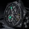 Montre-bracelets imperméables entièrement automatiques Tourbillon Watch Fashion Mécanique des hommes Squelette de luxe en acier inoxydable