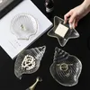 Small Glass Plates and Bowls Set with Glod Rim Nordic Ocean Dessert Fruit Plate Jewelry Storage Tray Decorative Trinket Dish 276a