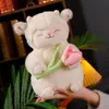 Simpatico giocattolo di peluche di pecora tulipica kawaii capra ripieno giocattolo per bambini che dorme da bambola rilassante per la stanza del cuscino morbido decorazione regalo di Natale regalo di compleanno divertente