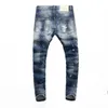 Men's Jeans High Street Fashion Mens Vintage Blue Elastic Slim Fit Open Open Designer Hip Hop Brand Brand Hombre Q240509