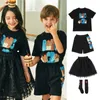 Camiseta de roupas impressas para desenhos animados para meninos, camiseta de manga curta com tule de renda xadrez 2pcs verão crianças roupas casuais z8043