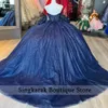 Marineblauw glanzende quinceanera jurken baljurk zoet 16 jurk kralen kralen kristal beroemde 16e verjaardagsfeestjurken afstuderen