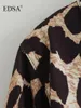 Kurtki damskie EDSA Women Fashion Leopard Print Cropped Kurtka Long Rleeve Lapel Port Casher Casual Loose High Street Top Top