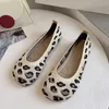 Sıradan Ayakkabı Kadın Loafers Leopar Örme Slip-On Bahar Mokasinleri Ladies Dot Flats Geniş Fit Zapatos de Mujer