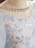 Blue White Princess Flower Girls Dresses Luxury Ball Gown Pearls Pärlade spets 3d blommor Specialtillfällen för bröllop Bollklänning Kids Pageant Gowns Commonion Dresses