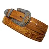 Belts Pure Leather Head Layer Cowhide Leaf Embossed Design Trend For Men And Women Universal Yellow Diamond Setting