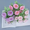 Decorative Flowers Simulated 6 Spring Peonies Korean Style Bouquet Rose Peony Simulation Flower Household Wedding Silk Cloth Decor