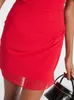 Lässige Kleider rote Party Multi-Materials-Stoff-Spleißen unregelmäßiger Ausschnitt Falten Taille Frauen 2024 Sommer
