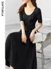 Robes de fête Sentubila Black Short Summer Robe Summer Femme 2024 TRENDY ELLEGANT Simple Tricoting Strez une ligne Sping Swing Long