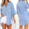 Boderas para mujeres Mujeres casuales de manga larga recurrir collar botones de cinturón de dobladillo irregular camisa suelta tops camisetas de damas