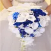 2018 High Set White Calla Lily Blue Rose Hordera DIY Pearl Crystal Brosche Wasserfall Hochzeit Braut Bouquet 272i