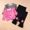 Kleidungssets Kleinkind Girl Kleidung Set Ruffle T-Shirt Leopardendruck Tops Flared Hosen Outfits Kindermädchen Anzüge