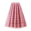 Skirts Korean Style Fashion Ladies Ruffle Tulle Women Spring Summer Tiered Cake Skirt Black White Red Pink Green Blue Long