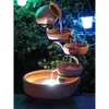 ASC Cascade Ceramic Solar Water Fountain Bols 5 Tierd Panel Pumpe Cascading Garden Decoration Fron Bird Fer (Terracotta with Battery and LED)