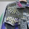 Jackets femininos Moda pesada Indústria pintada à mão Rivadas com diamantes jeans jeans Women 2024 Spring Autumn Street Weat Sleeved Casat