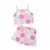 Roupas Conjuntos de roupas Summer Camisole Top Girls Flor Print Suspenders Two To Children 2 a 8 calça fofa