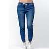 Calça jeans feminina calça de cordão feminina Casual Casual Up Straight Slim Troushers Elastic Hight Wight Plus Size S-5xl