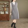 Vestidos casuais estampa coreana de primavera Mil Pird Bird Woolen Vestre