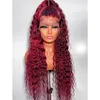 Perucas de cabelo humano curly vinho Remy Remy Remy Remy Deep Wave Full Lace Front Wig sintético 180% pré -arrancado para mulheres meninas