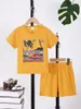 Ensembles de vêtements pour garçons en deux parties Tropical Street Olive Tree Car Imprimé T-shirt à manches courtes et Shorts ordinaires Summer Style