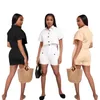 Vêtements ethniques Shorts 2 pièces Sets Femmes Shirt Crop Tops and Poches Suit Summer Fashion Solid Casual Casual Safari Style Tracksuit