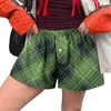 Frauen Shorts Frauen hohe Taille gestreifte Shorts Niedliche weiche elastische Taille Plaid -Druckknopf vordere Pyjama Bottoms Boxer Shorts Slpee Y240504