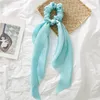 Solid Colors Satin Hair Scrunchie with Tail - Hair Scarf with Bow Hair Scarf Scrunchies Elastic Ties Bands Hair Bobbles Ponytail Holder for Women Hair Accessories