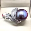 Cluster Rings Large Particle 10-12mm Natural Freshwater Pearl Ring Round Edison Demon Purple Deep Pure Silver Strong Light Female