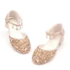 Moda yeni stil kızlar flaş elmas kaplama zinciri yüksek topuk prenses deri gösteri dans çiçeği çocuk ayakkabıları