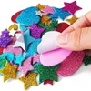 50-250pcs farbenfrohe Glitter-Schaumstock Aufkleber Selbstkleber Stars Hearts Kids Arts Bastelbedarf Grußkarten Home Dekoration Spielzeug 240510