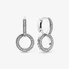 Andy Jewel Authentic 925 Sterling Silver Dusts Sparkling Double Hoop أقراط تناسب الأزرار الأوروبية على طراز Pandora المجوهرات 299052C01 237G