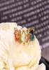 Vintage solide sv925 princesse colored Crystal Quartz Crown Lovely Vermeil Victorian Antique Jewelry Tiara 3 Stone Gold Ring239b6317517
