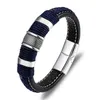 Bracelets de charme Mkendn Punk Men Traité Bracelet en cuir bleu authentique noir Bracelet de boucle magnétique en acier inoxydable Homme Pulseras Y240510