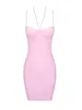 Casual Dresses Summer Fashion Women Sexy V Neck Backless Pink Mini Bandage Dress 2024 Elegant Evening Club Party