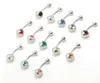 100pcs mélange couleur en acier en cristal strass Double gemm nombril nombril anneau de barre de mode bijoux de corps de mode1766177